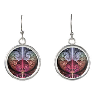 Heartbeat, Abstract Surreal Fantasy Fractal Art Earrings