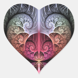 Heartbeat, Abstract Surreal Fantasy Fractal Art Heart Sticker