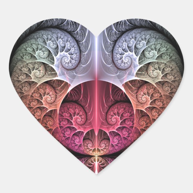 Heartbeat, Abstract Surreal Fantasy Fractal Art Heart Sticker (Front)