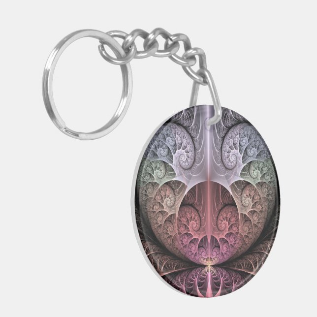 Heartbeat, Abstract Surreal Fantasy Fractal Art Keychain (Front Left)