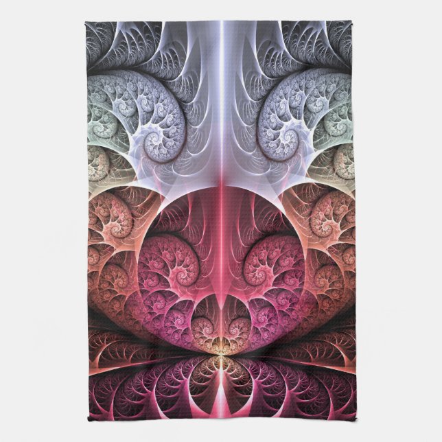 Heartbeat, Abstract Surreal Fantasy Fractal Art Kitchen Towel (Vertical)