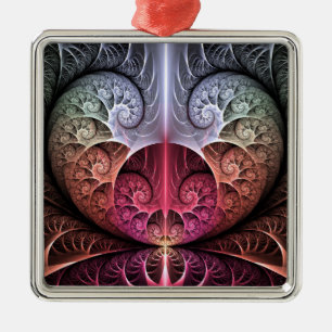 Heartbeat, Abstract Surreal Fantasy Fractal Art Metal Ornament