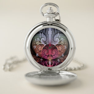Heartbeat, Abstract Surreal Fantasy Fractal Art Pocket Watch
