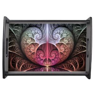 Heartbeat, Abstract Surreal Fantasy Fractal Art Serving Tray