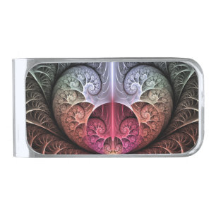 Heartbeat, Abstract Surreal Fantasy Fractal Art Silver Finish Money Clip