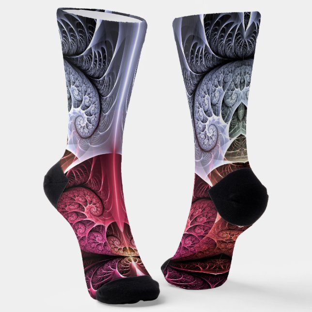 Heartbeat, Abstract Surreal Fantasy Fractal Art Socks (Angled)