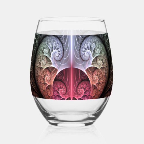Heartbeat Abstract Surreal Fantasy Fractal Art Stemless Wine Glass