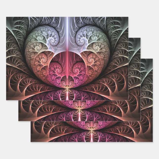 Heartbeat, Abstract Surreal Fantasy Fractal Art Wrapping Paper Sheets (Set)