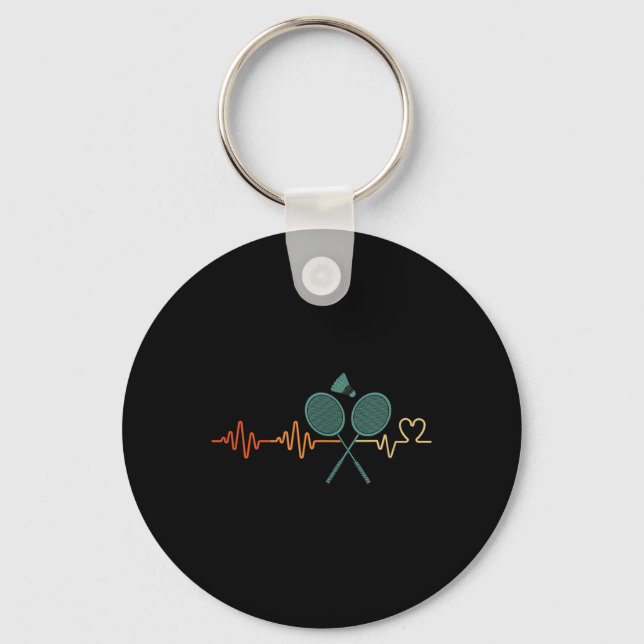 Heartbeat Badminton Shuttle Racket Retro Player Gi Keychain (Front)