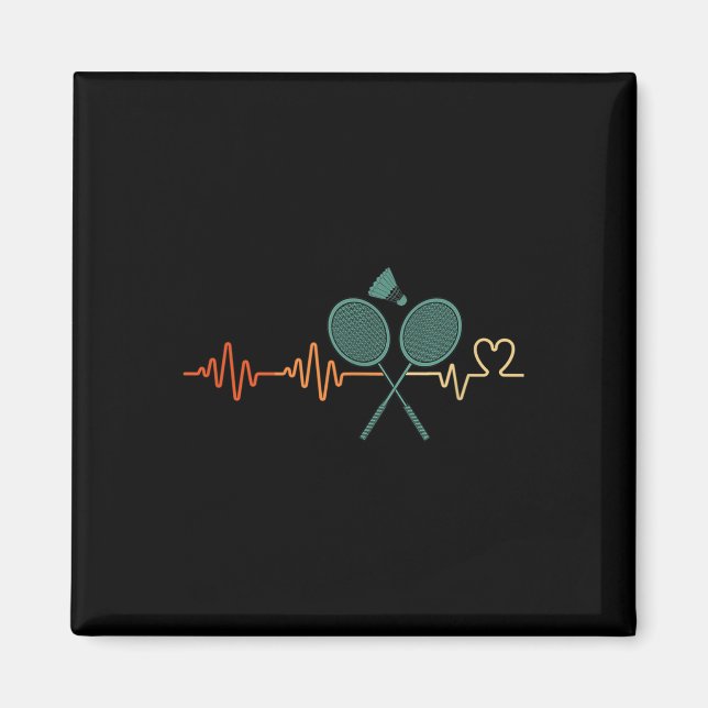 Heartbeat Badminton Shuttle Racket Retro Player Gi Magnet (Front)