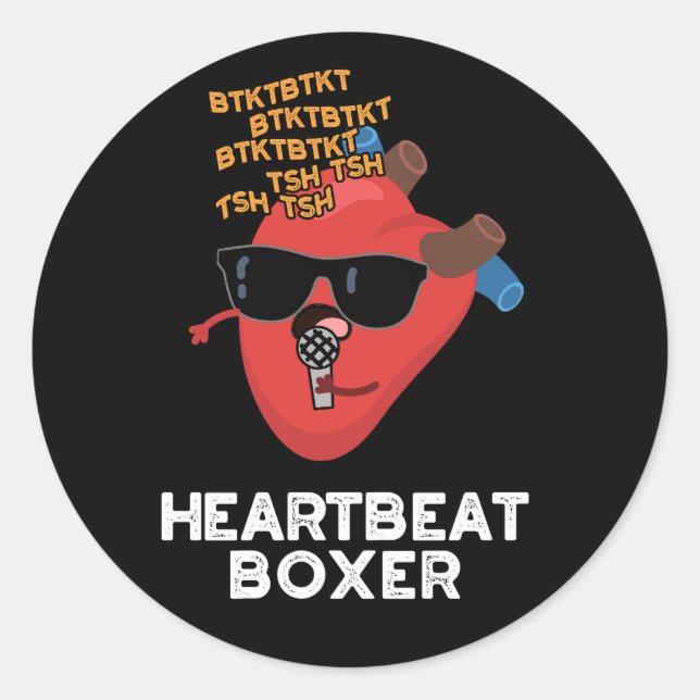 Heartbeat Boxer Funny Music Heart Pun Dark BG Classic Round Sticker (Front)