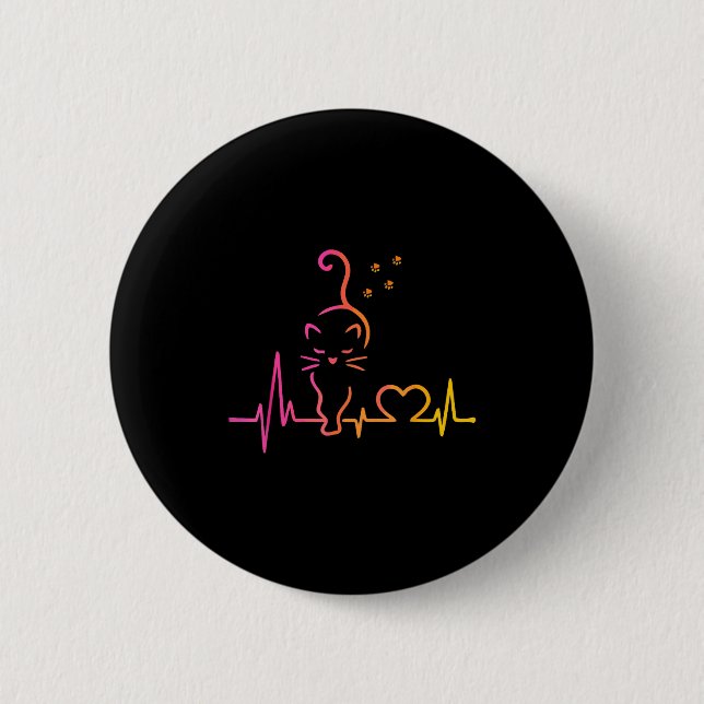 Heartbeat Cat Lover Animal Silhouette Cute Cat  Button (Front)