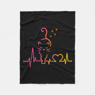 Heartbeat Cat Lover Animal Silhouette Cute Cat  Fleece Blanket