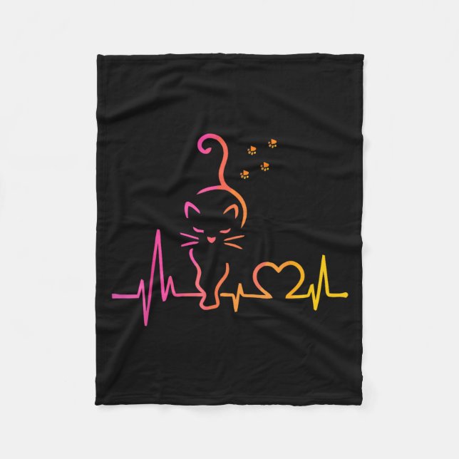 Heartbeat Cat Lover Animal Silhouette Cute Cat  Fleece Blanket (Front)