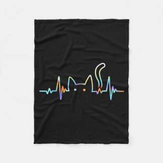 Heartbeat Cat Lover Animal Silhouette Cute Cat Fleece Blanket