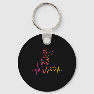 Heartbeat Cat Lover Animal Silhouette Cute Cat  Keychain