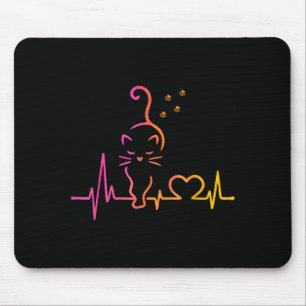 Heartbeat Cat Lover Animal Silhouette Cute Cat Mouse Pad