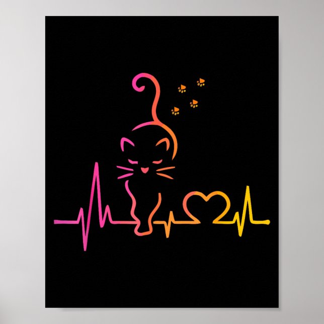 Heartbeat Cat Lover Animal Silhouette Cute Cat  Poster (Front)
