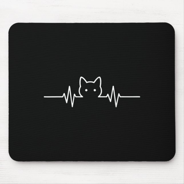 Heartbeat Cat Lover Silhouette Cute Cat Owner Pet  Mouse Pad (Front)
