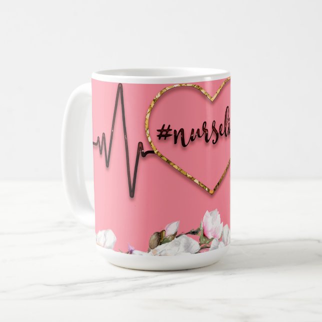 Heartbeat Design And Nursing Life Hashtag Coffee Mug (Front Left)