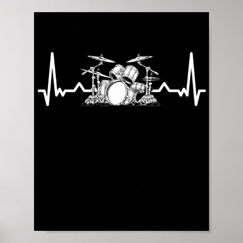 Heartbeat Drum Set  Drummer Musician Drumsticks Poster