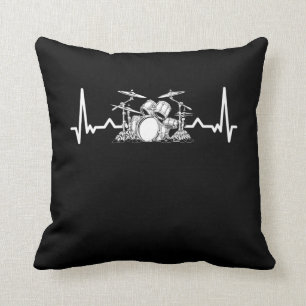 Heartbeat Drum Set  Drummer Musician Drumsticks Throw Pillow