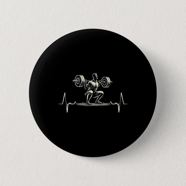 Heartbeat Ecg Bodybuilder Weightlifting Weightlift Button (Front)