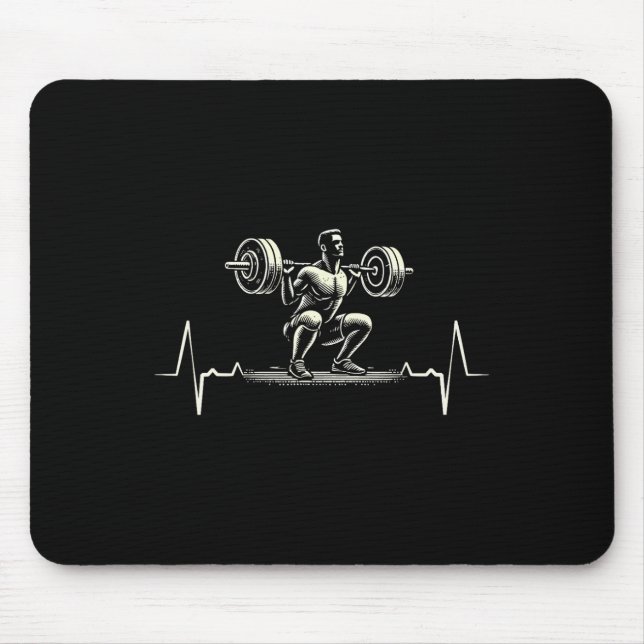 Heartbeat Ecg Bodybuilder Weightlifting Weightlift Mouse Pad (Front)
