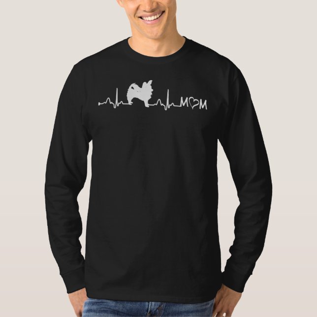 Heartbeat Ekg Long Coat Chihuahua Mom T-Shirt (Front)