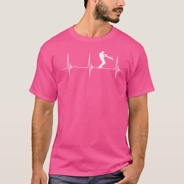 Heartbeat Ekg Pulse Batsman Cricket Sport Crickete T-Shirt (Front)