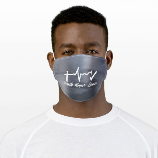 Heartbeat; Faith, Hope, Love Adult Cloth Face Mask (Worn)