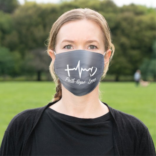 Heartbeat; Faith, Hope, Love Adult Cloth Face Mask (Outside)