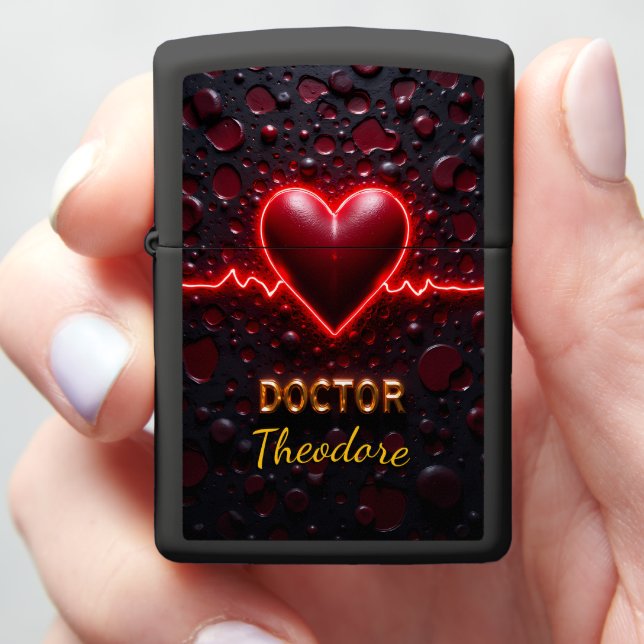 Heartbeat Glow Doctor Physician Gift Pulse Zippo Lighter (In Hand)