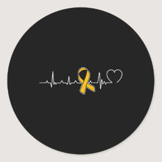 Heartbeat Gold Ribbon Childhood Cancer Awareness   Classic Round Sticker