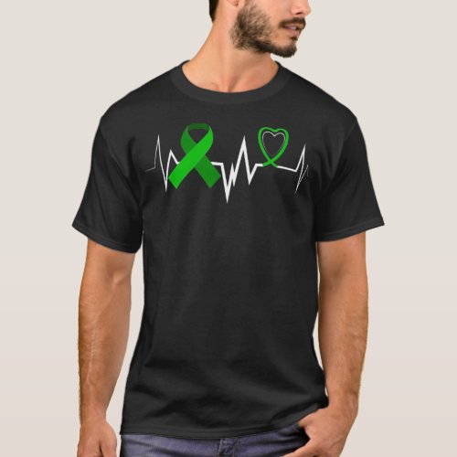 Heartbeat Green Ribbon Kidney Disease Awareness  T_Shirt