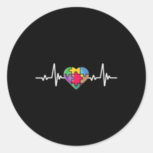 Heartbeat Heart Puzzle Autistic Autism Awareness Classic Round Sticker