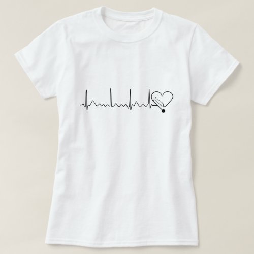 Heartbeat Heart Rate Nurse Doctor Stethoscope T_Shirt