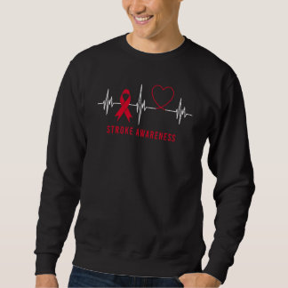 Heartbeat Heart Stroke Awareness Month Red Ribbon  Sweatshirt