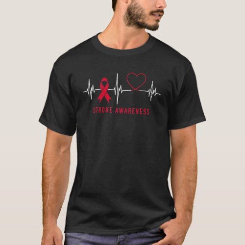 Heartbeat Heart Stroke Awareness Month Red Ribbon T_Shirt
