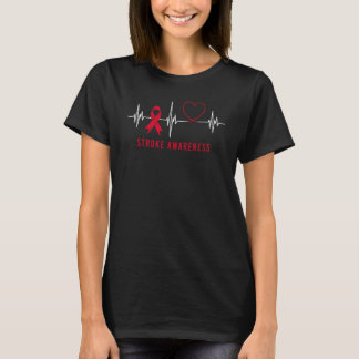 Heartbeat Heart Stroke Awareness Month Red Ribbon  T-Shirt