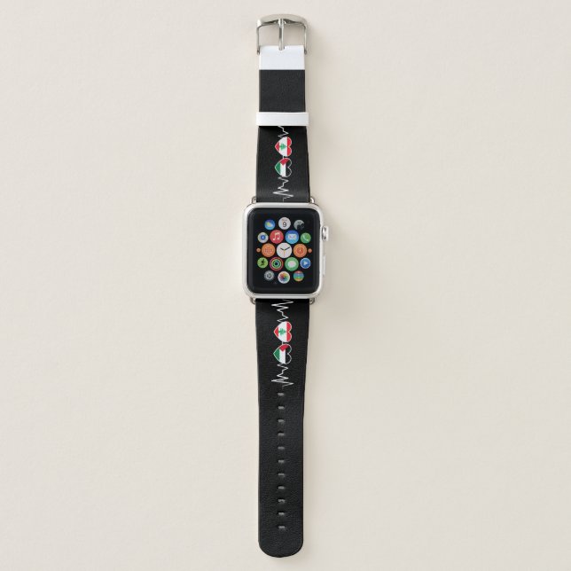 Heartbeat Lebanon Palestine Unity Flags. Apple Watch Band (Front)