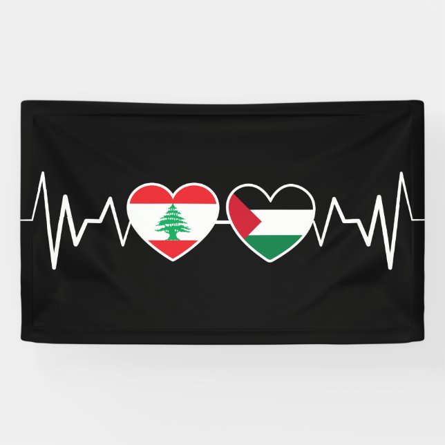 Heartbeat Lebanon Palestine Unity Flags. Banner (Horizontal)