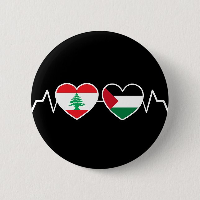 Heartbeat Lebanon Palestine Unity Flags. Button (Front)