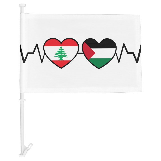 Heartbeat Lebanon Palestine Unity Flags. Car Flag (Front)