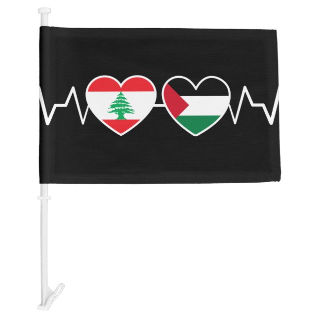 Heartbeat Lebanon Palestine Unity Flags. Car Flag (Front)