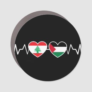 Heartbeat Lebanon Palestine Unity Flags. Car Magnet
