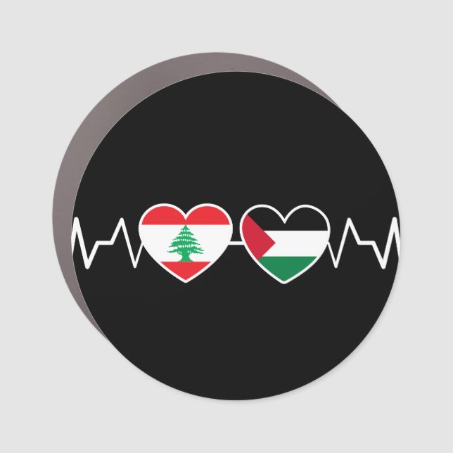 Heartbeat Lebanon Palestine Unity Flags. Car Magnet (Front)