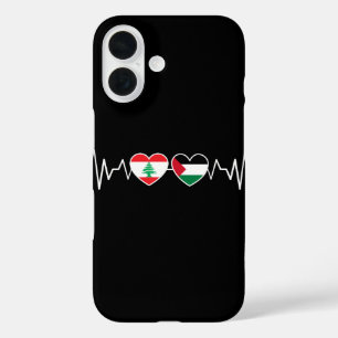 Heartbeat Lebanon Palestine Unity Flags. iPhone 16 Case