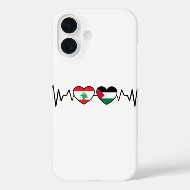 Heartbeat Lebanon Palestine Unity Flags. Case-Mate iPhone Case (Back)