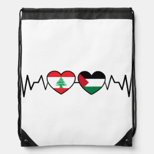 Heartbeat Lebanon Palestine Unity Flags. Drawstring Bag